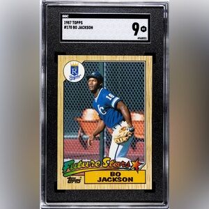 Graded Bo Jackson Topps baseball card.